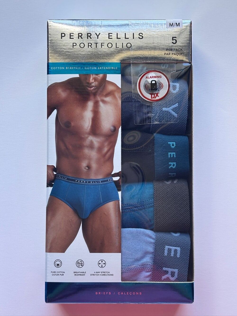Men's Perry Ellis Portfolio 5-Pack Cotton Stretch Briefs Medium - Blue